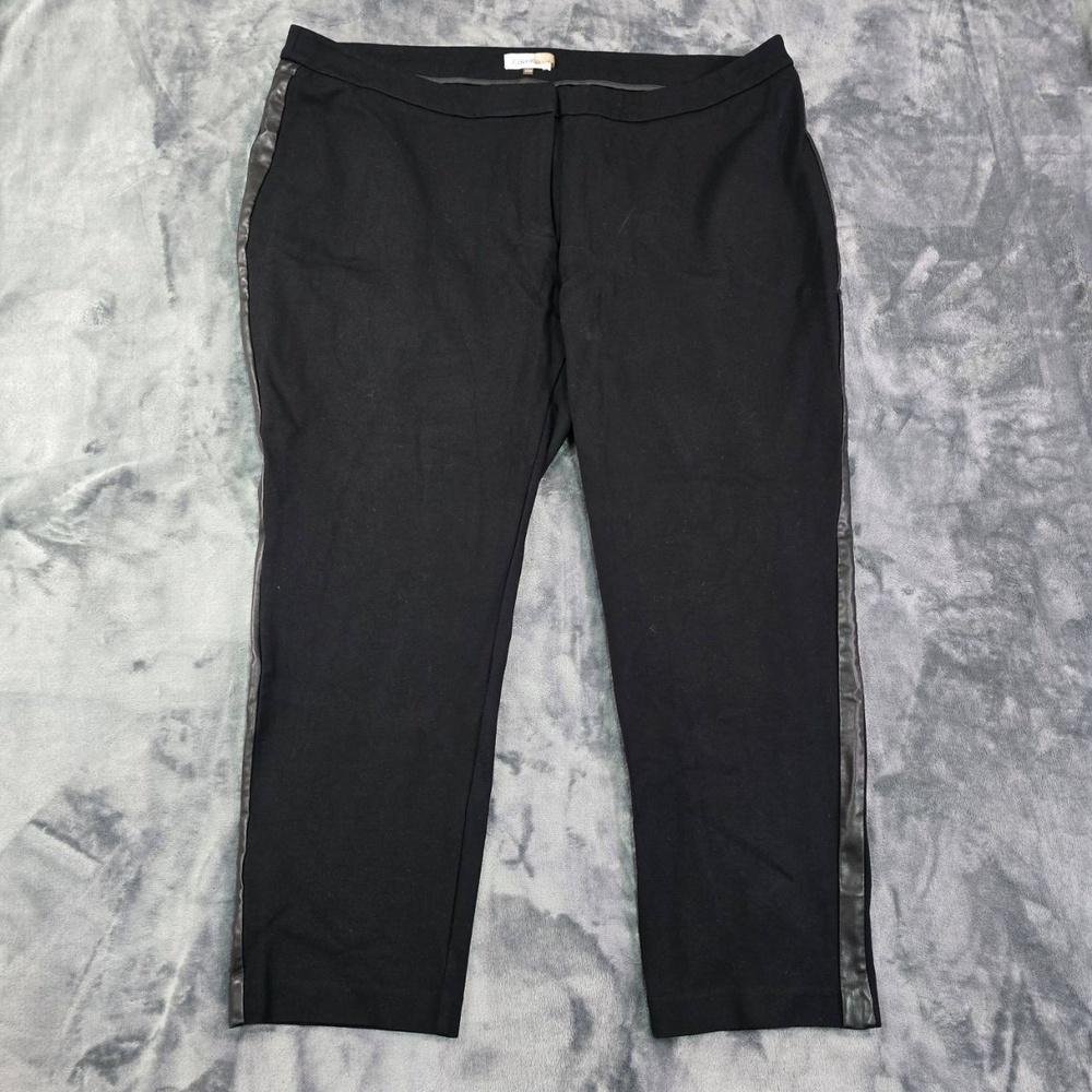 Calvin Klein 20W Black Ponte Straight Leg Pants Faux Leather Trim